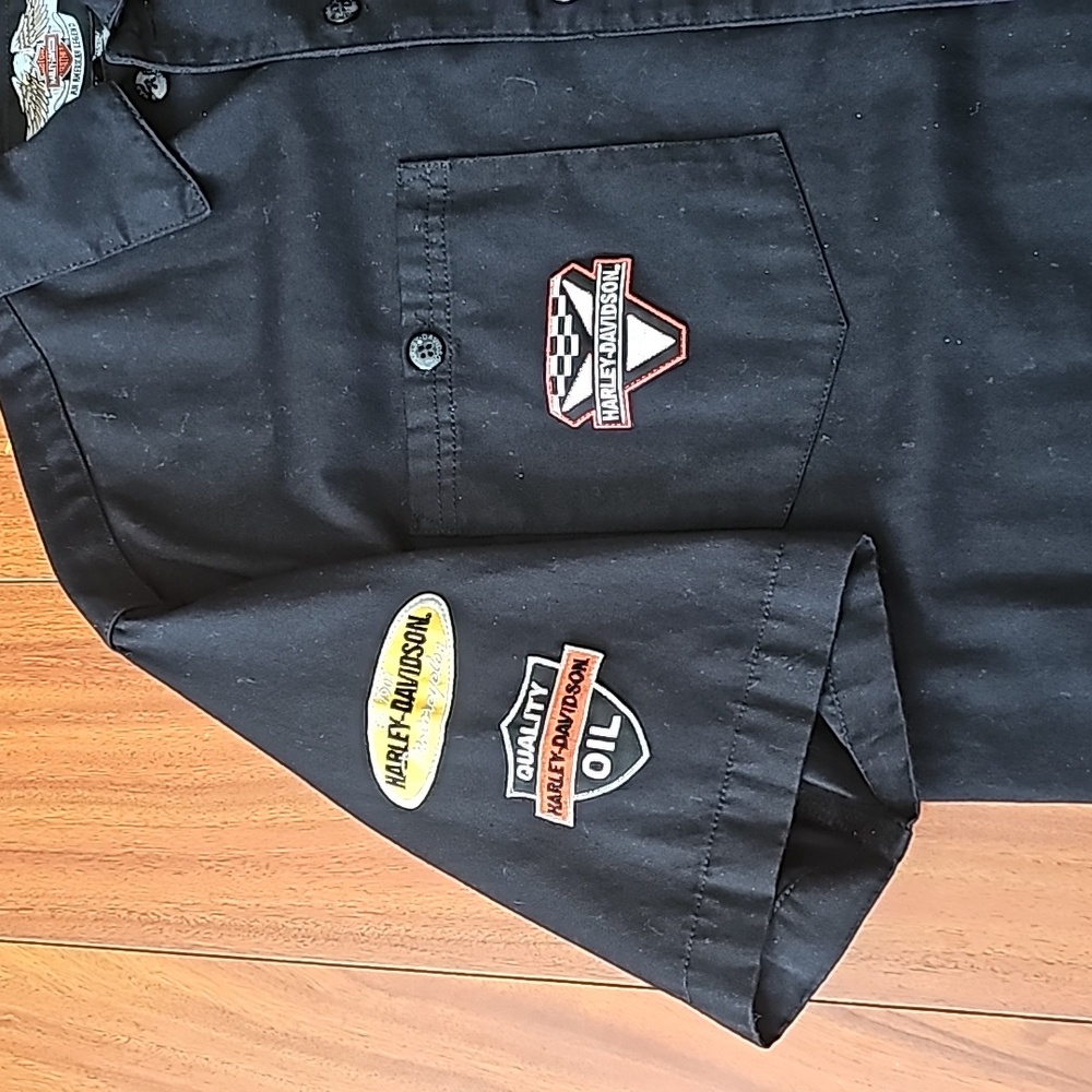Harley Davidson Mens Short Sleeve Mechanic Button Down Shirt Black Sz M EUC - Picture 9 of 10